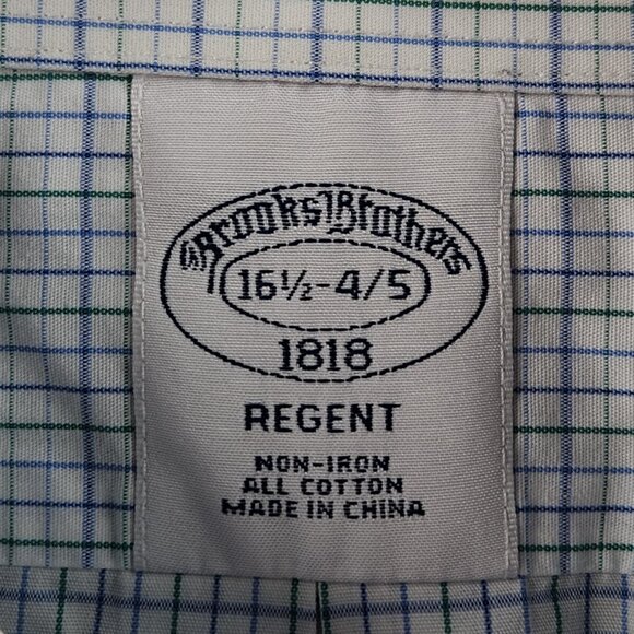Brooks Brothers Regent 16.5 4/5 Cotton Non-Iron Blue and Green Check Long Sleeve - Picture 10 of 16
